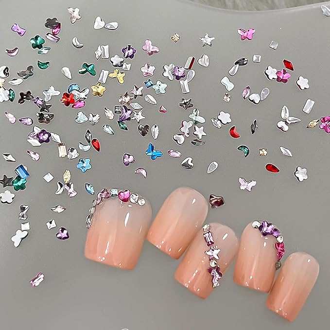 1440Pcs Mini Nail Rhinestones Colorful Nail Art Charms Multi Shape Crystal Charm Luxury Nail Art Flat Back Gems for 3D Small Star Heart Star Flower Nail Diamonds DIY Accessories Glitter Manicure Decor