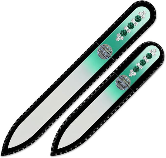 Nail Care Gift Set - Mont Bleu Set of 2 Glass Nail Files Hand Decorated with Crystals - Handmade Gifts - Czech Glass Nail Files Set - Crystal Glass Nail File for Women - Beauty Nail File