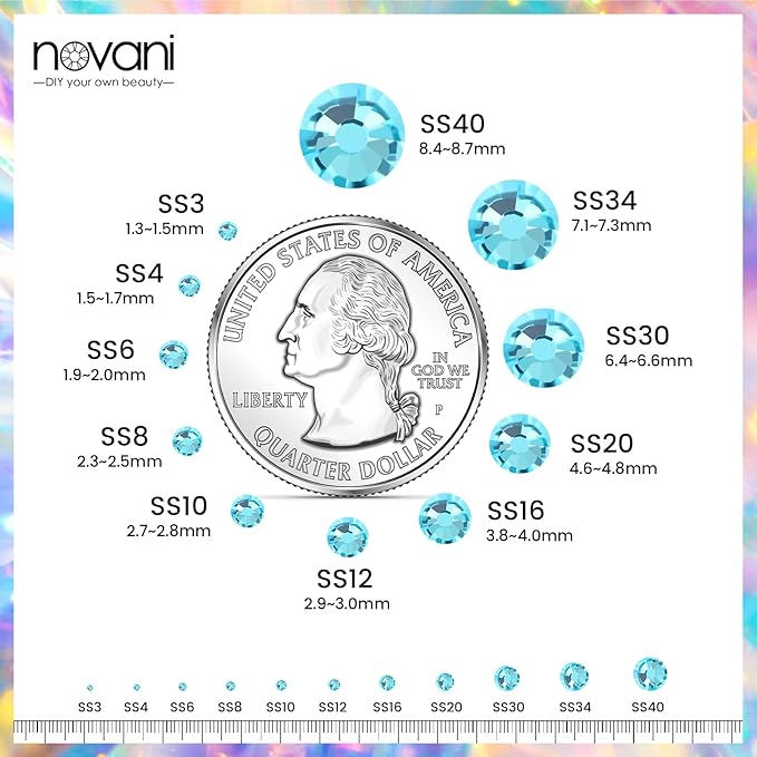 Novani Crystal Rhinestones, Flatback Loose Gemstones 1440pcs Glass Rhinestones for Clothes Shoes Crafts Makeup Nail Art and DIY Decorations(SS16, Aquamarine)