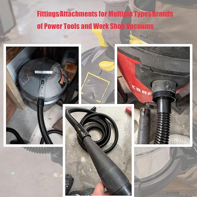 Dust Collection Vacuum Hose Kit, 12 Foot Dust Collection Power Tool Kit with 5 Vac Cleaner Hose Fittings/Attachments for Household, woodworking Power Tool and Dry/Wet, Fits Multiple Types Power Tools