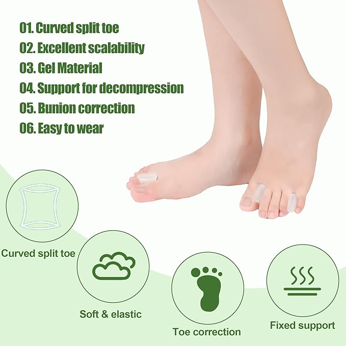 FOYOLO Gel Toe Separators and Flared Bunion Spacers 8PCS Temporary Bunion Corrector,Toes Splint Gel Toe Spacers for Overlapping Toe and Curled Toes,Stay in Place-(2 Small & 6 Large Size-Clear)
