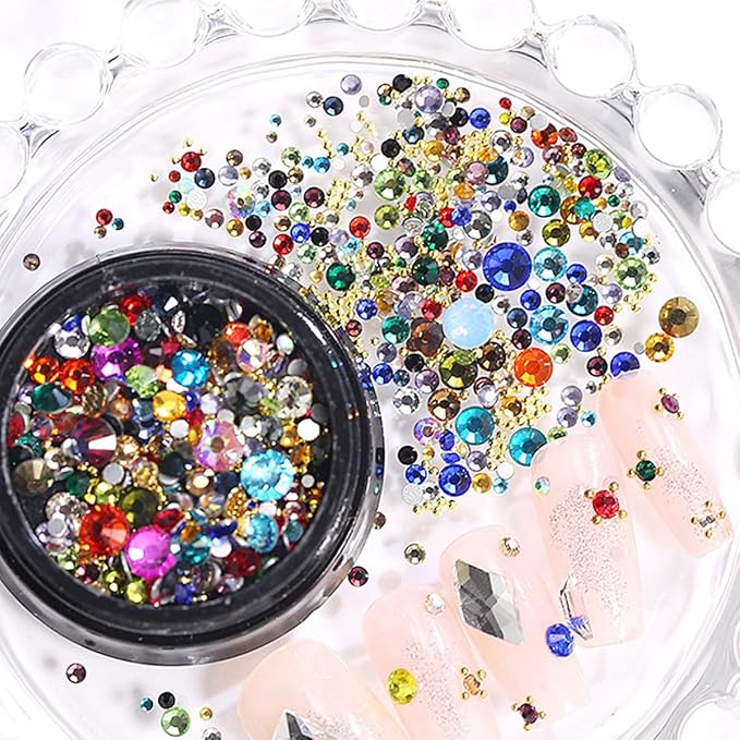 1440Pcs Colorful Rhinestones Charms for Nail Art - 3D Flatback Gems, Sparkling Diamonds, Jewels, Kawaii Supplies, Exquisite Jewelry for Decorations, DIY Acrylic Kit