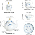 fanquare 15 Piece Blue Rose Porcelain Tea Set, British Floral Teapot - Image 6