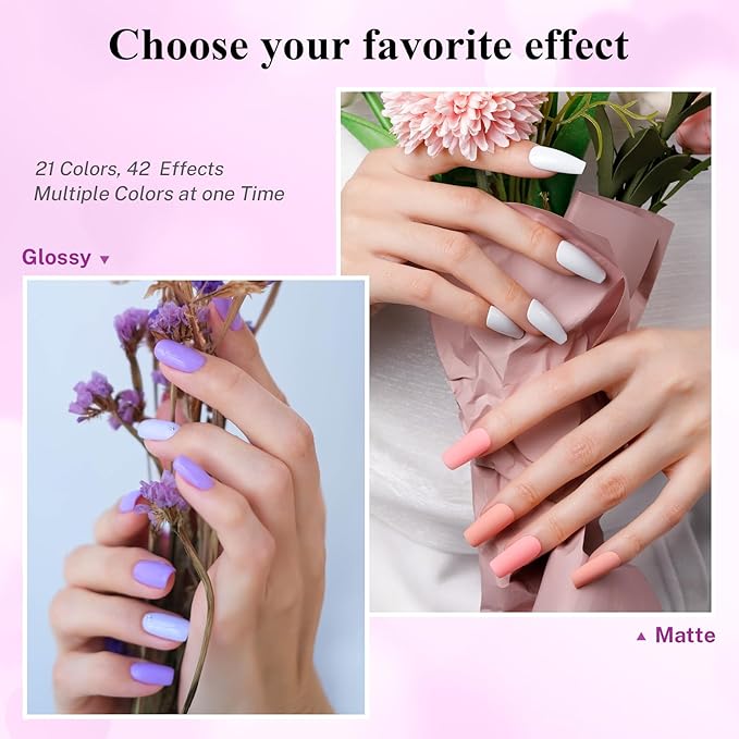 phoenixy 24 PCS Gel Nail Polish, Purple Colors Gel Nail Polish Set Nail Polish Set with Base Glossy Matte Top Coat Black Red Nail Kit Gifts for Women (PCB9028)