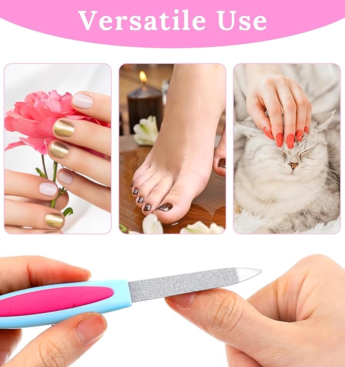 9PCS Nail File Metal Nail Files, Sword-Shaped Metal Nail Files for Women, Stainless Steel with Non-Slip Handle and Sharp Tip