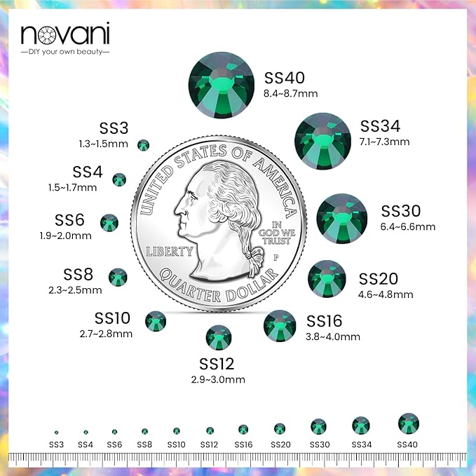 Novani Rhinestones 3000Pcs Flatback Crystal Round Loose Gemstones Glass Rhinestones for Crafts Makeup Nail Art Clothes Shoes DIY Decorations(SS10, 2.7-2.9mm,Emerald)