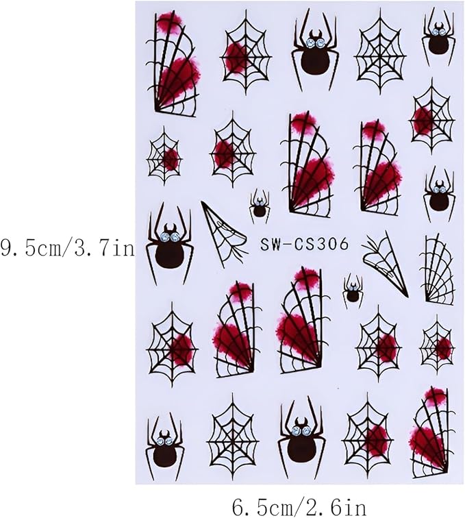 3 Sheets Halloween Nail Sticker for Nail Art 3D Self-Adhesive Spider Nail Stickers Red Black Nails Design Spider Web Nails Supplies Decoration Accessories for Women and Girls