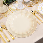 LIYH 50 Pcs Beige Plastic Plates Reusable Unbreakable Dinner Plates Scalloped - Image 2
