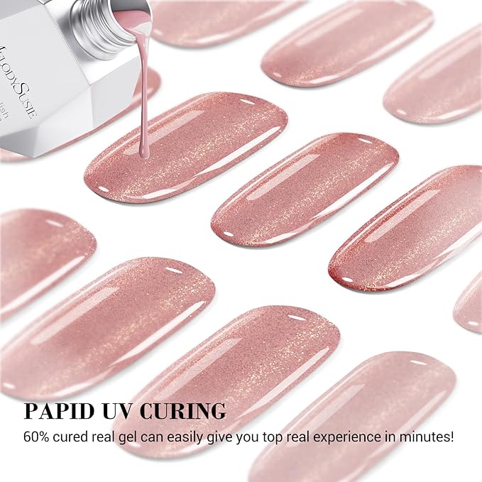MelodySusie Pink Cat Eye Gel Nail Strips, 20 Pcs, Salon Quality, Long Lasting, Easy Apply & Remove, Includes Prep Pads, Nail File & Wooden Stick