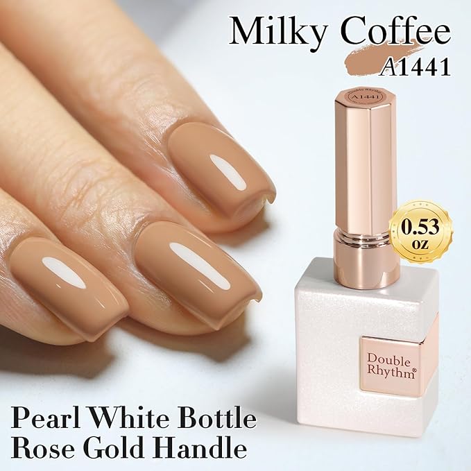 Double Rhythm Gel Polish 15ML Jelly Sheer Pastel Light Milky Color Pearl White Bottle 1 PC 0.5 OZ Full Size Nail Art Salon at Home (Deep Nude-D1441)