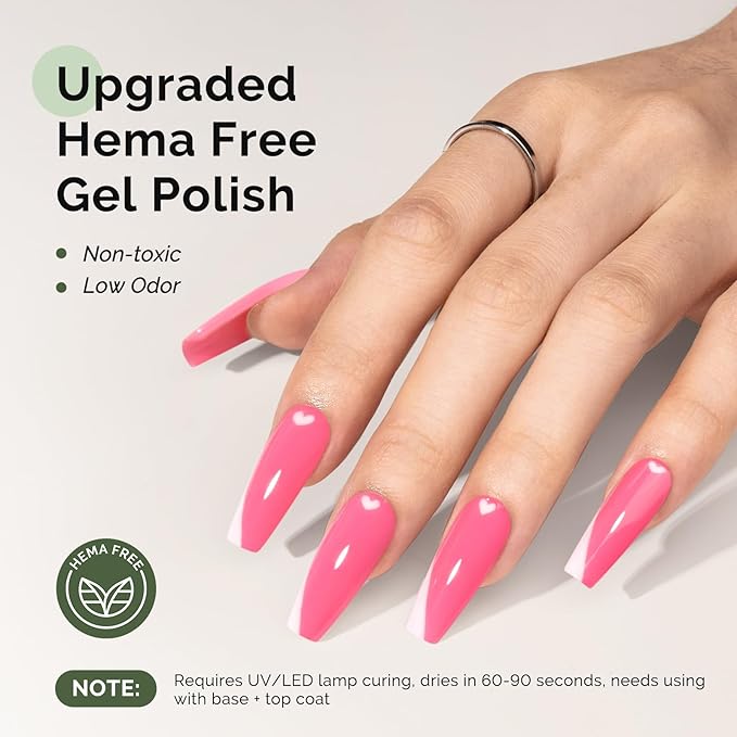 MelodySusie Hema Free Gel Nail Polish, 0.5 Fl Oz Thick Flamingo Pink Gel Polish, Non-Toxic, Long Lasting, Soak Off UV Nail Polish, Manicure Nail Design Salon DIY Nail Art at Home B3602