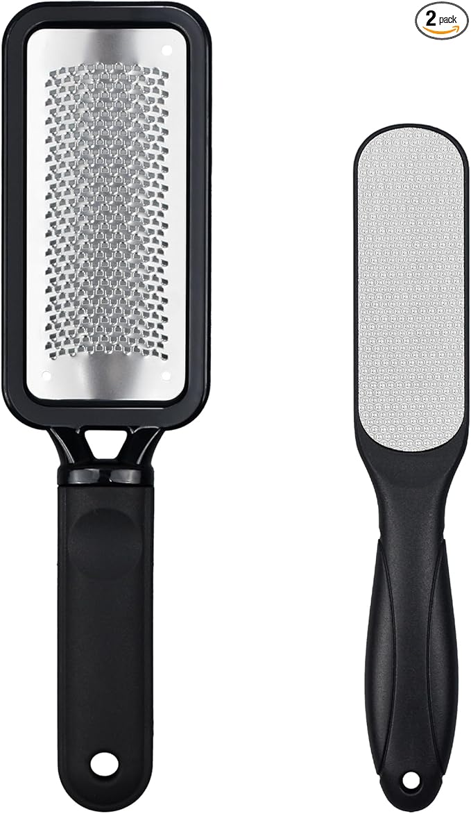 Foot Files Callus Remover 2 Pcs Stainless Steel Professional Pedicure Foot Rasp and Dual Sided Scrubber Foot Care Tools to Removes Hard Skin Corns for Dry and Wet Fee