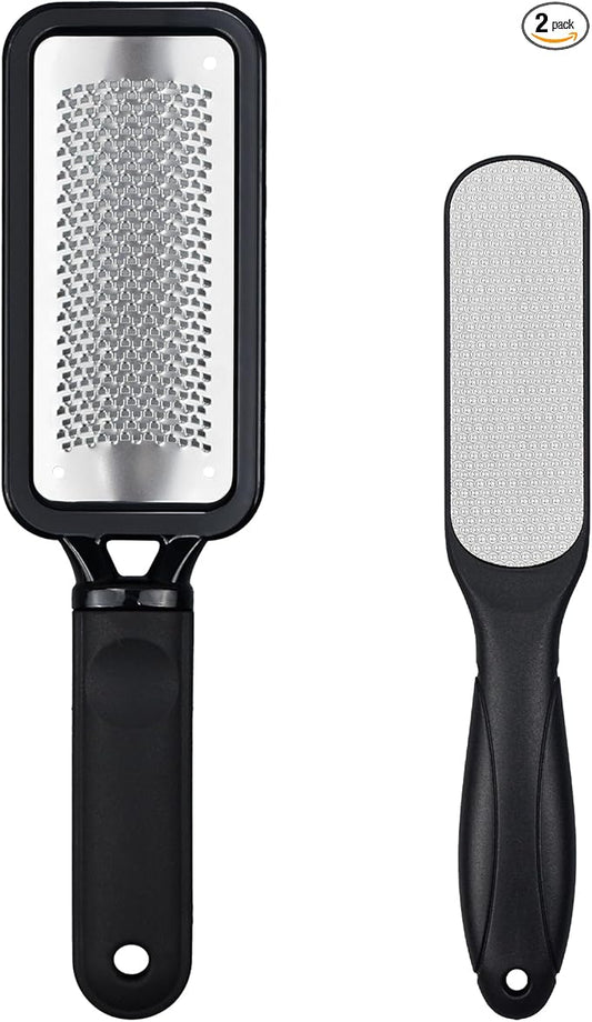 Foot Files Callus Remover 2 Pcs Stainless Steel Professional Pedicure Foot Rasp and Dual Sided Scrubber Foot Care Tools to Removes Hard Skin Corns for Dry and Wet Fee