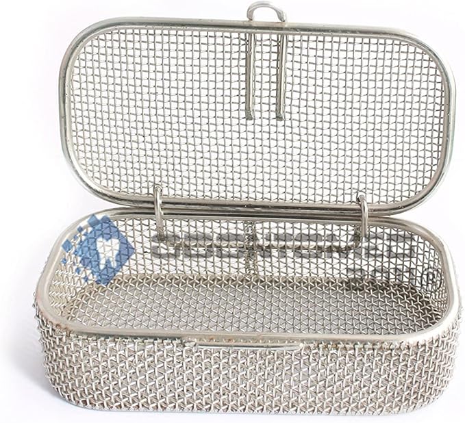 OdontoMed2011 Instrument Tray and Mesh Perforated Baskets Sterilization Tray 4.75" X 2.25" X 1" with Lid Stainless Steel, OD2011-DN-311