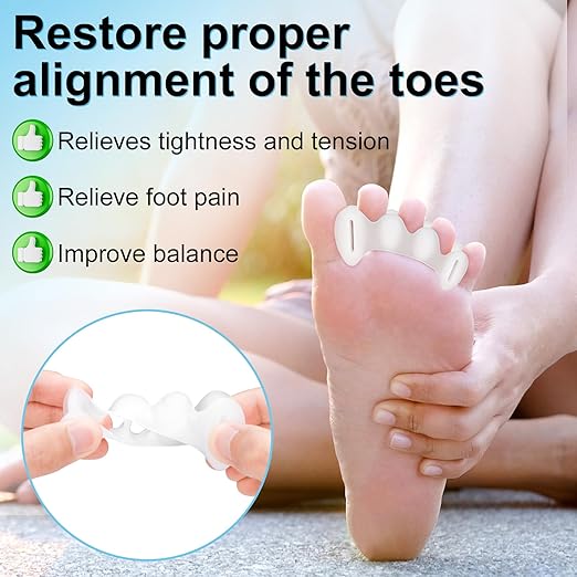 2Pairs Toe Spacers for Women and Men, Toe Separators for Correct Bunion, Relieve Feet Pain, Foot Alignment, Toe Straighteners for Hammertoes, Plantar Fasciitis (Large)
