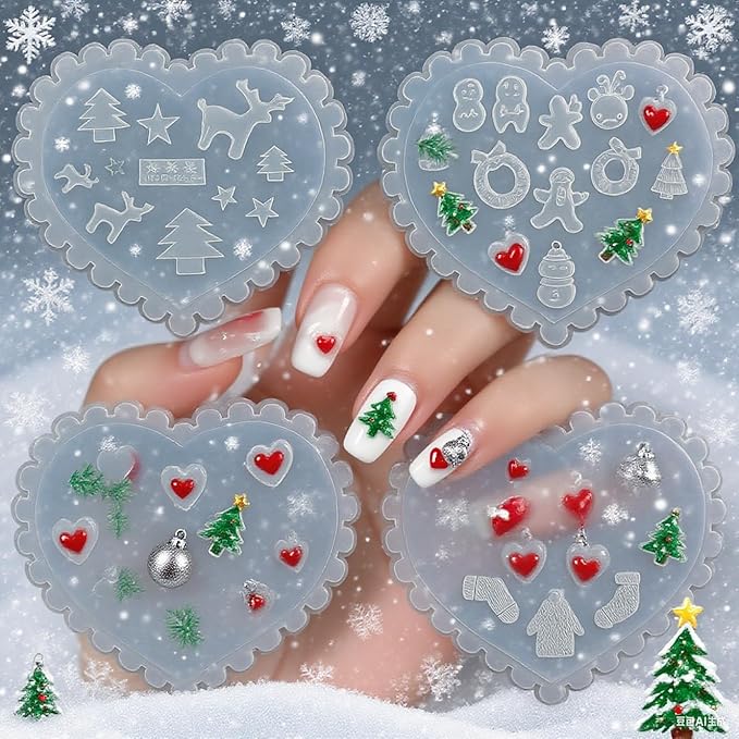 4 Pcs Christmas Silicone Nail Art Molds for Women Resin Nail Design