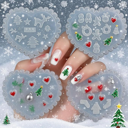 4 Pcs Christmas Silicone Nail Art Molds for Women Resin Nail Design