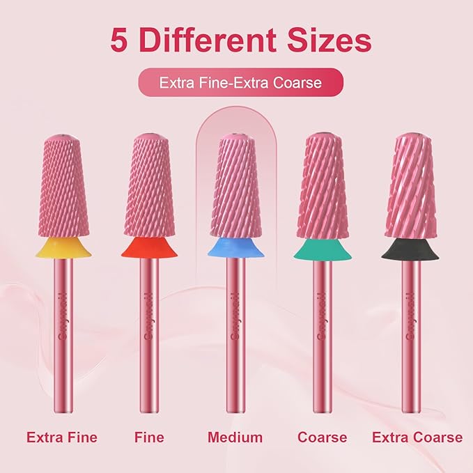 3/32" Large Tapered Smooth Top Bit Tungsten Carbide Nail Drill Bit Safety Bit for Gel & Acrylic Removal, 2- Way Rotating Efile Tip, Salon Electric File Accessory (M Girt, Rose Red)