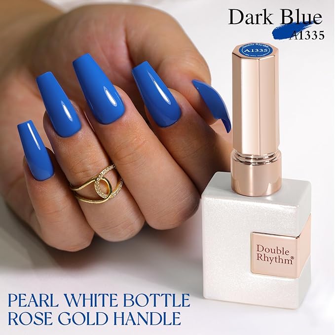 Double Rhythm Gel Polish 15ML Jelly Sheer Pastel Light Milky Color Pearl White Bottle 1 PC 0.5 OZ Full Size Nail Art Salon at Home (Dark Blue-D1335)
