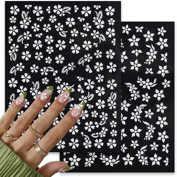 6Sheets Summer Flower Nail Art Stickers 3D Self-Adhesive Holographic Cherry Blossoms Design Nail Stickers Peach Blossoms Nail Supplies for Women DIY Floral Nail Art Decor