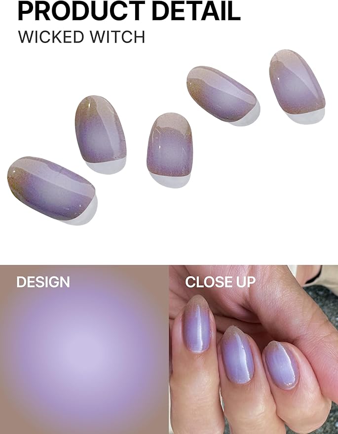 UUUUUU Semi Cured Gel Nail Strips | Salon-Quality | UV Free Gel Nail Wraps for Women | Easy Peel&Stick | Long-Lasting up to 14 Days | 28 Strips Set+File & Wipes | Gift-Ready(UGN128 Wicked Witch)