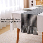 Black White Plaid Gingham Ruffle Table Runner 120 inches Long 100% Washed - Image 3