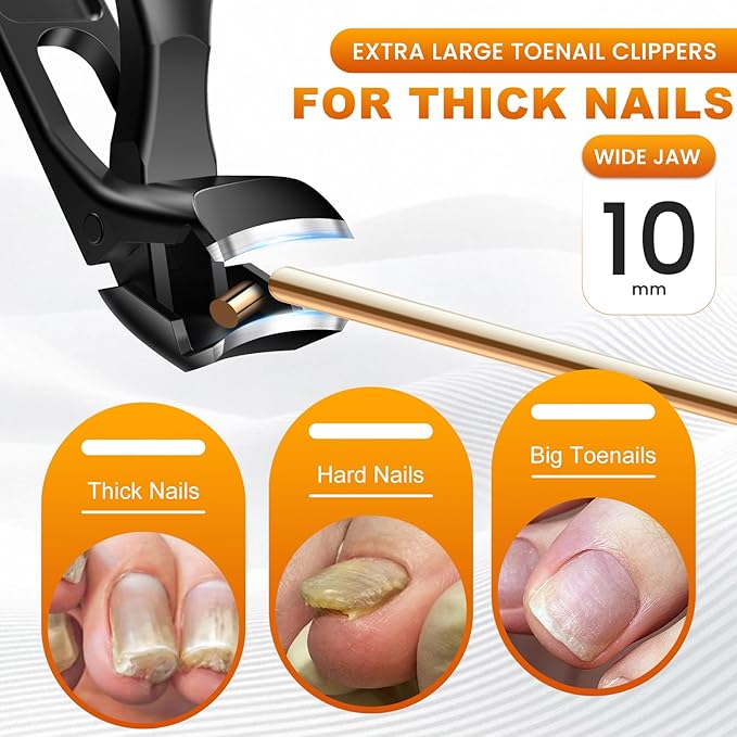 Toenail Clippers for Thick Toenails, Sharp Angled Head & 360° Rotating Nail Clippers, 37mm Wide Jaw Opening Toenail Clippers for Men