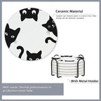 Drink Coasters Set of 6 with Holder, Cute Black Cat Absorbent Ceramic Coasters - Image 5