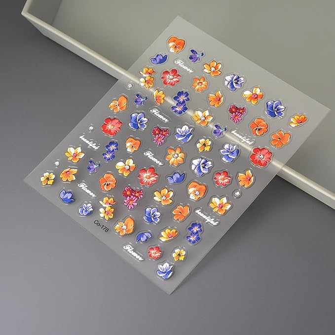 Flower Nail Stickers for Nail Art - 5D Embossed Flowers Nail Art Stickers Summer Floral Petals Rhinestones Embossed Nail Decals Self-Adhesive Manicure Sliders Flower Sticker for Nails Decoration