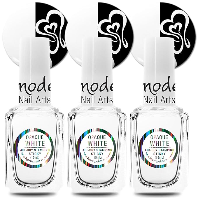 SheModern STICKY WHITE Stamping Polishes Stamping Polishes (Set of 3) For Nail Art Design Air-Dry Collection. More Transfer Time with Tacky Surface for Easy Adhere of Pigment, Glitter
