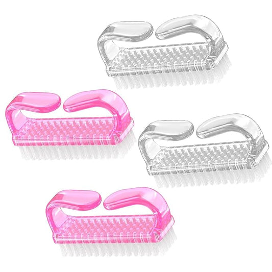 4-Pack Handle Grip Nail Brush, Hand Fingernail Brush Cleaner Scrubbing Kit Pedicure for Toes and Nails Men Women(Pink + Clear)