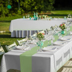 16Pack Plastic Tablecloths and Satin Table Runner Set Disposable White and Sage - Image 8
