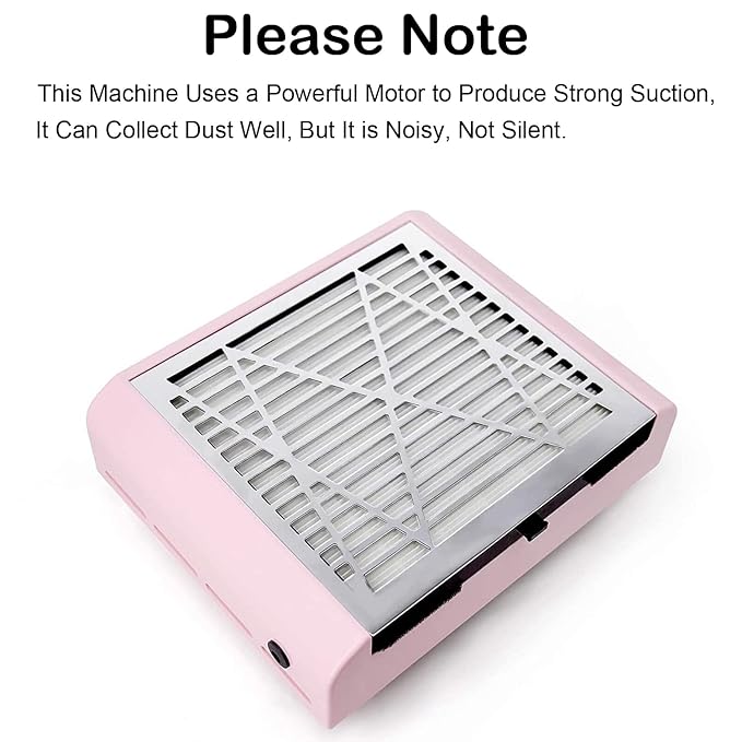AONOLOVO Nail Dust Collector Machine, Upgraded Powerful Nail Vacuum Suction Fan Dust Extractor with Stainless Steel Cuticle Pusher for Acrylic Dip Nail Gel Polish Removal (Pink)