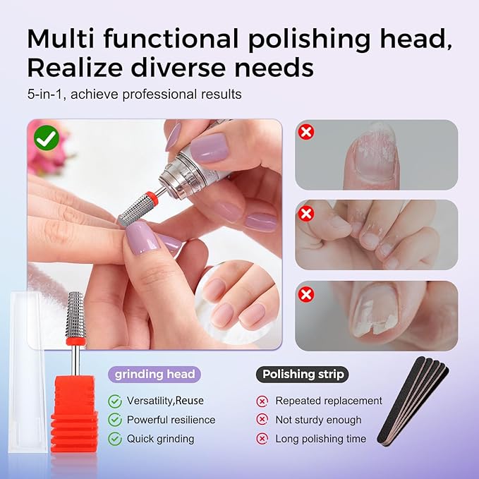 Fantexy 5 in 1 Nail Drill Bits,Professional 3/32" Shank Tungsten Steel Bits for Acrylic Nails,Manicure,Nail Art,Drill Machine,Both Left and Right Handed - Two Way Rotate Use (Fine - F)