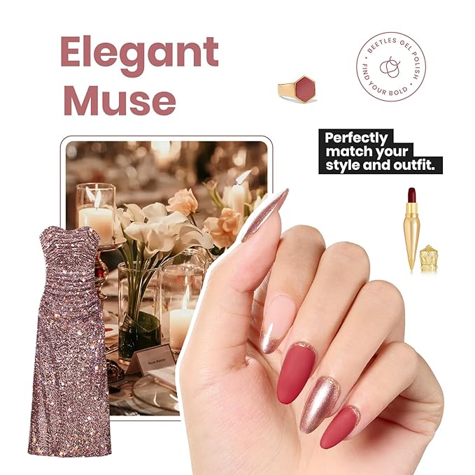 Beetles Nail Polish Glitter Champagne Gold 1Pcs 15ml Fast Drying & Long Lasting Nail Polish Shimmer Winter Champagne Color Art Effect for Nail Salon DIY Manicure