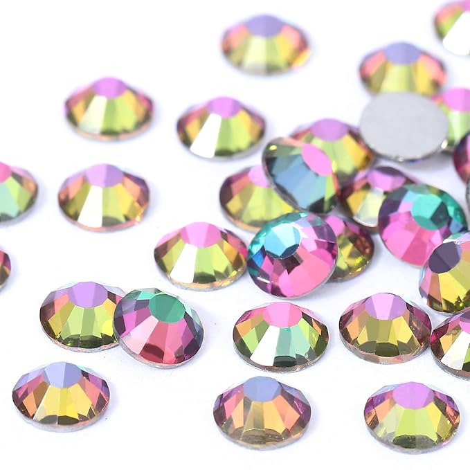 Novani Rhinestones 3000Pcs Flatback Crystal Round Loose Gemstones Glass Rhinestones for Crafts Makeup Nail Art Clothes Shoes DIY Decorations(SS10, 2.7-2.9mm,Green Flame)