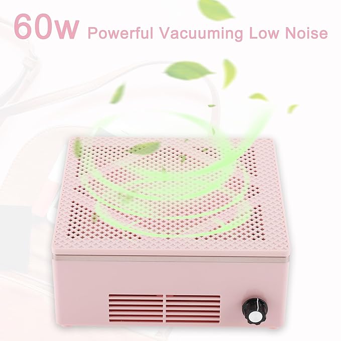 VOCOSTE Nail Dust Collector, 60W Nail Vacuum Dust Collector, Low Noise Nail Fan Dust Collector, Dust Collector Nail Tech, for Manicure Acrylic Gel Nails Polishing, Pink