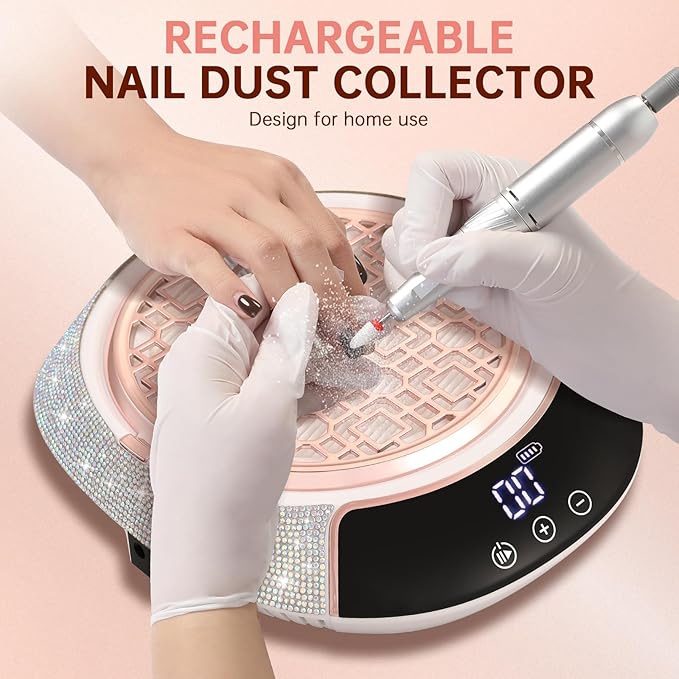 Cordless Nail Dust Collector,Portable Dust Collector Nail Tech with LED Display,Rechargeable Dust Suction Machine with Reusable Fillter for Acrylic Gel Polish,Salon & Home
