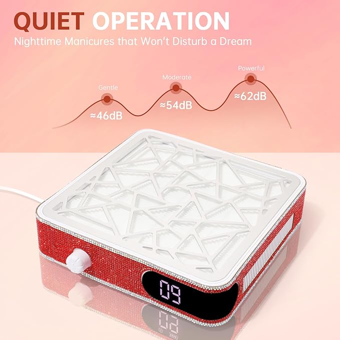 Nail Dust Collector, Powerful Vacuum Fan Vent Dust Collector Extractor Dust Suction Machine for Acrylic Nails Polishing, Nail Salon, Red Diamond