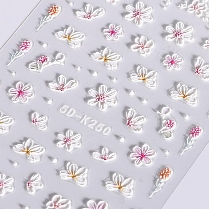 JMEOWIO 3D Embossed Flower Nail Art Stickers Decals Self-Adhesive Pegatinas Uñas 5D Summer Spring Floral Nail Supplies Nail Art Design Decoration Accessories 4 Sheets