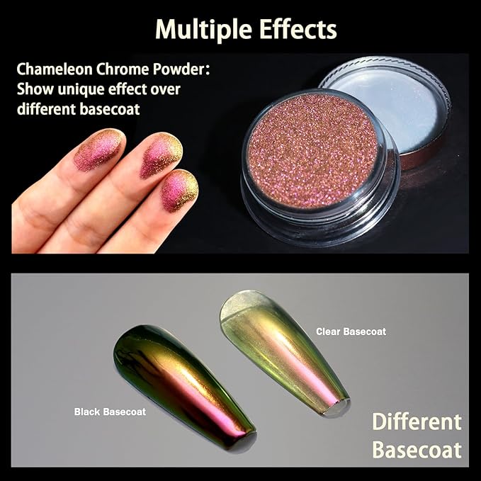 Allstarry Chameleon Chrome Nail Powder, Color-Shift Nail Powder Pigment Glitter Dust Magic Chameleon Mirror Effect Aurora Chrome Effect for Gel Polish Nail Art Decoration-Kumquat Grapes