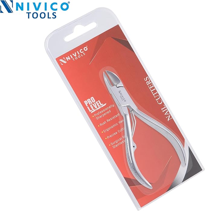 NIVICO Nail Cutter 4" - 10cm, Single Leaf Wire Spring - Professional Nail Clipper Printed Handle Satin Finish, Stainless Steel Nail Trimmer Single leaf Wire Spring for Manicure