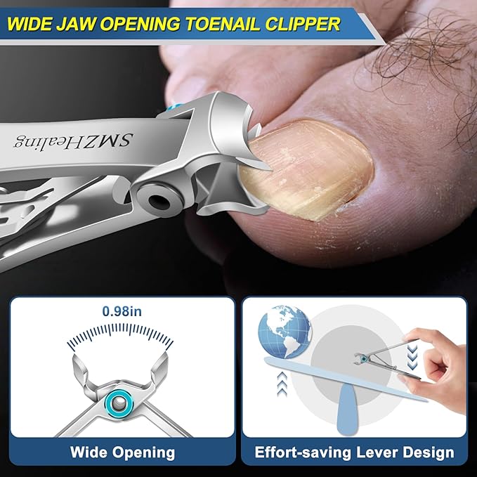 Toenail Clippers for Seniors Ingrown Thick Toenails, Heavy Duty Large Toe Nail Clippers for Men Thick Nails with Wide Opening, Sharp Ingrown Toenail Clippers Long Handle with Slanted Curved Blade