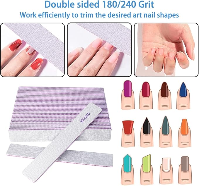 Nail File, Professional 180/240 Grit Double Sided Emery Boards for Natural Nails Fingernail Toenail File Kit (12 Pcs 180/240 Grit)