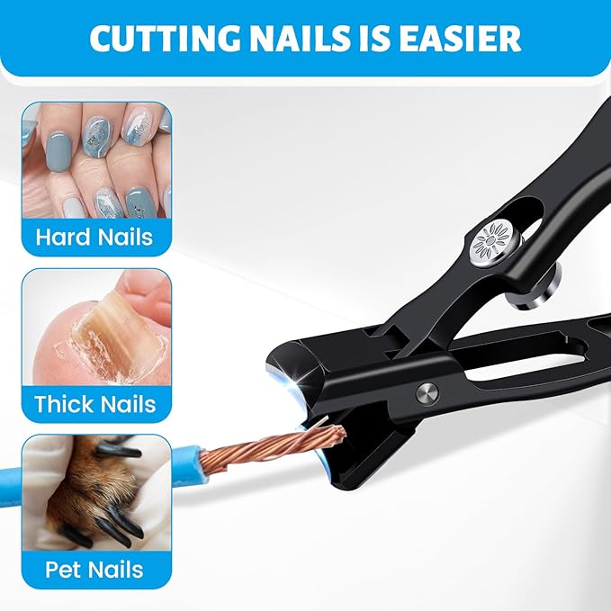 Lux German Nail Clippers Grip for Men Women, Black Portable Ultra Sharp Nail Clippers with Catcher File, No Splash Nail Clippers for Seniors Thick Ingrown Toenails, Professional Fingernail Clipper Set