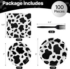 100 Pcs Disposable Black Cow Print Tableware Set - Image 2