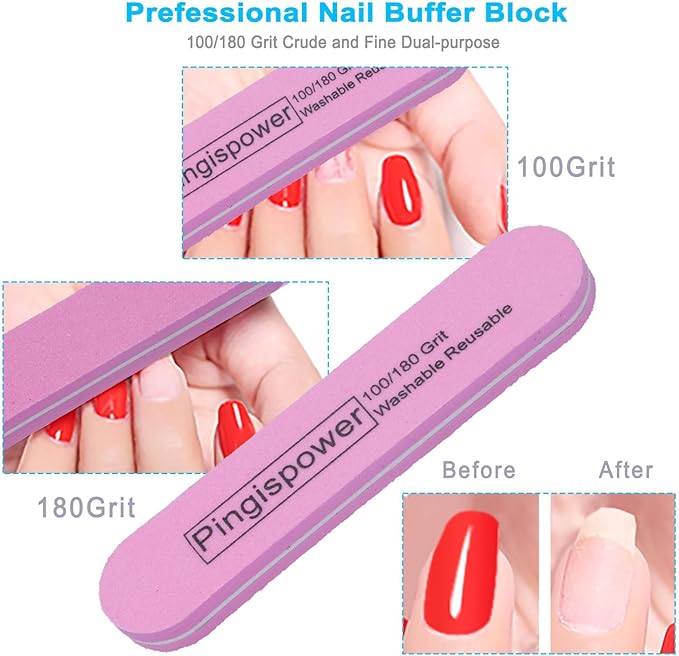Nail File and Buffer, 15PCS Professional Emery Boards Nail Files and Buffers Block for Natural Nails 100/180 & 600/3000 Grit, Double Sided & Reusable Manicure Tools Kit for Home and Salon