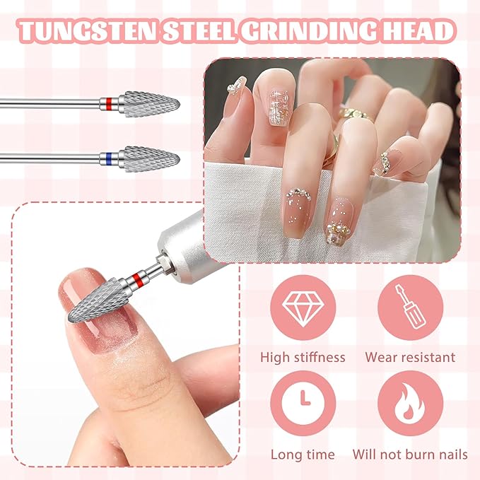2 Pcs Nail Drill Bits 3/32" 5 in 1 Safety Drill Bits with Case Carbide Nail Drills Bit Fast Remove Cuticle for Manicurist Nails Gel Polishing for Manicurist Nails Salon