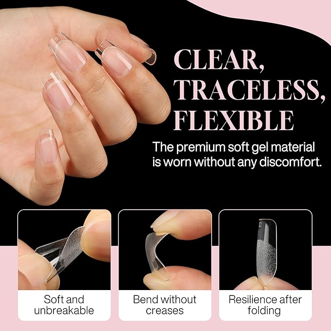 Short Square Nail Tips: 240PCS Soft Gel Pre-filed Short Square Fake Tips, 12 Sizes Full Cover Acrylic False Press On Nails for DIY Nail Art Home Salon