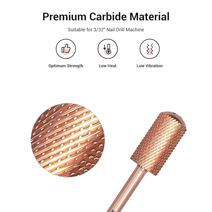 MelodySusie Safety Nail Drill Bits, 3/32'' Smooth Round Top Large Barrel Carbide Bits, Suitable for Manicure Pedicure Cuticle Gel Polishing, Beginners Bits, Rose Gold, Series Bit-S, Medium